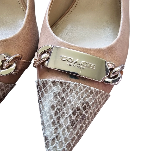 Coach Women's Leather Tan and Cream Chain Detail Heels Shoes Size 6.5 - Picture 5 of 9